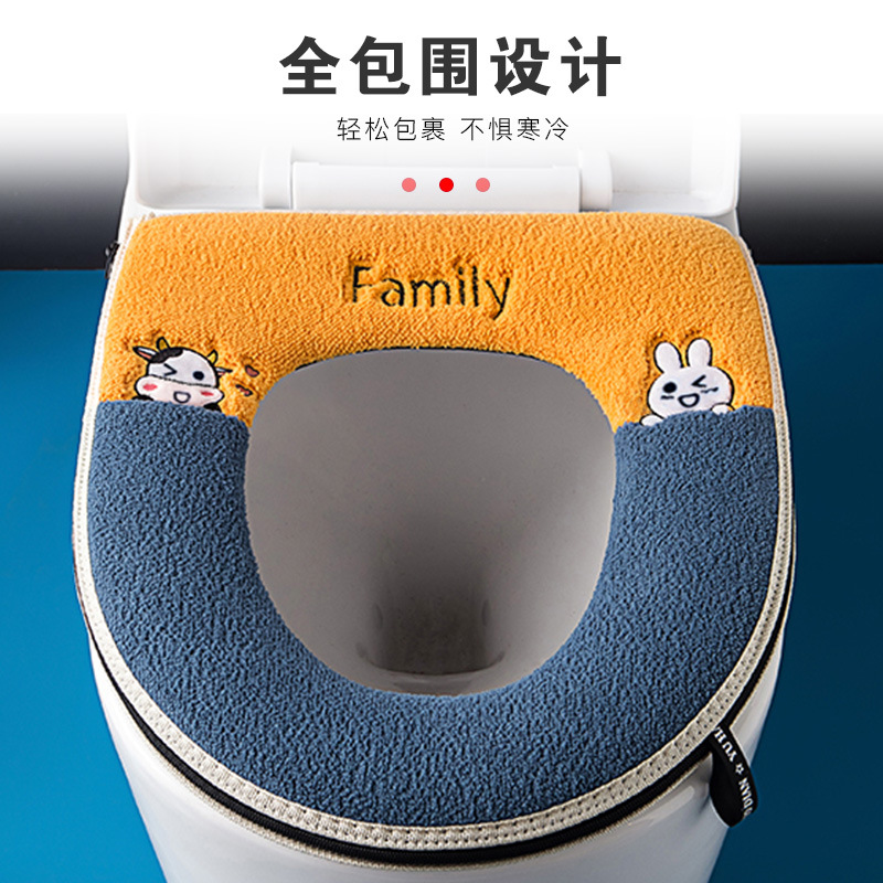Supply with Handle Toilet Mat Velcro Zipper Cushion Winter Toilet Seat Cover Embroidery Pattern Toilet Cover