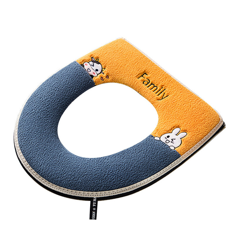 Supply with Handle Toilet Mat Velcro Zipper Cushion Winter Toilet Seat Cover Embroidery Pattern Toilet Cover