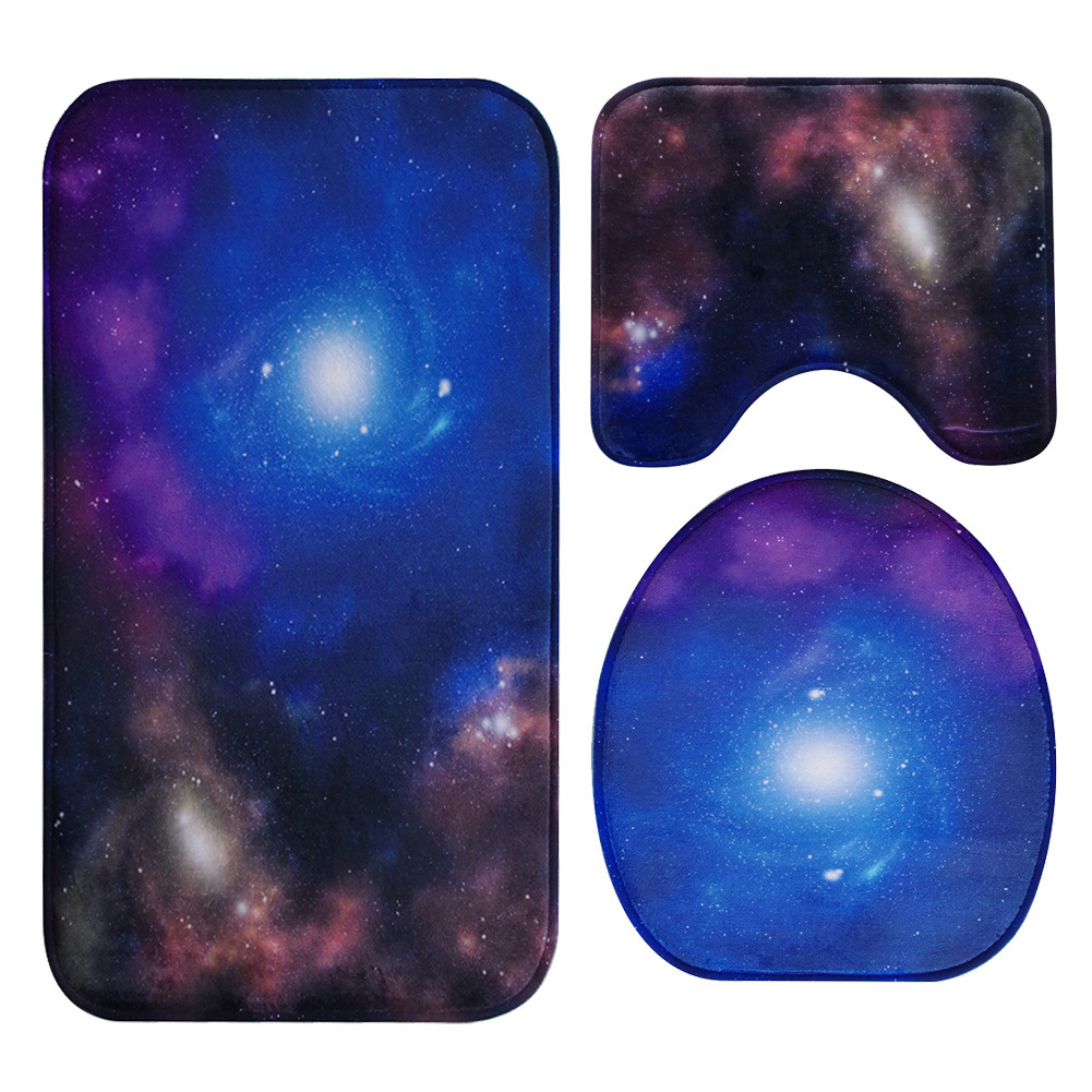 Galaxy Nebula Bathroom Three-Piece Carpet Toilet Toilet Cover O-Shaped Cushion U-Shaped Non-Slip Mat