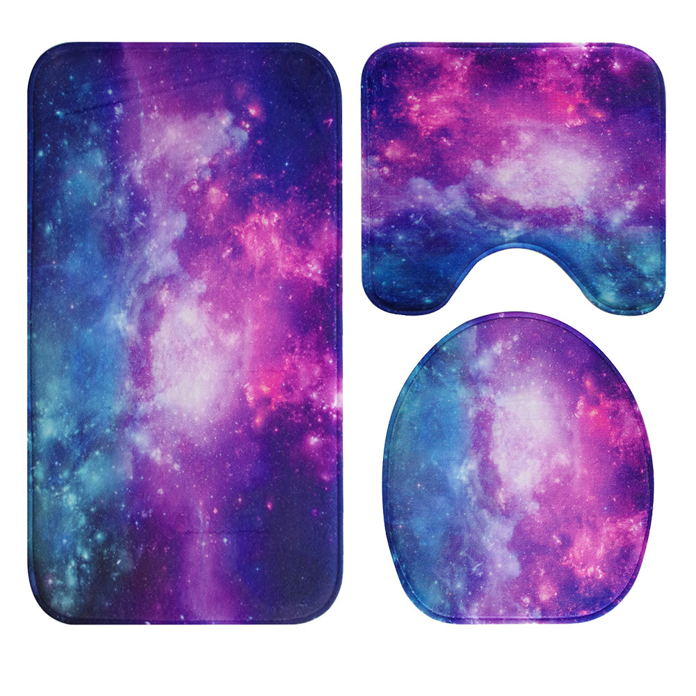 Galaxy Nebula Bathroom Three-Piece Carpet Toilet Toilet Cover O-Shaped Cushion U-Shaped Non-Slip Mat