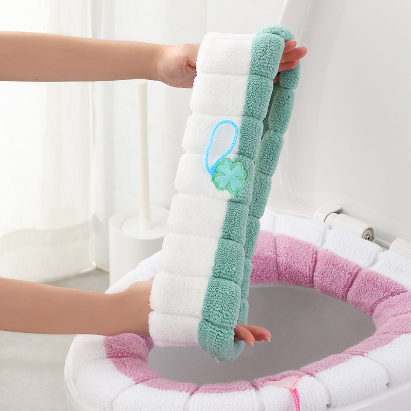 Seat Cushion Universal Plush Toilet Seat Cover Autumn and Winter Warm Toilet Seat Cover Cute Knitting Handle Toilet Mat