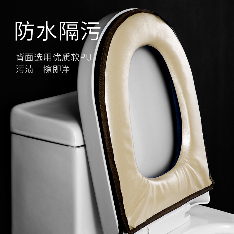 Velvet Embroidery Toilet Seat Cushion Household Thickened Toilet Seat Cover Zipper Toilet Seat Winter Handle Waterproof Toilet Seat Cover Toilet Seat Cover