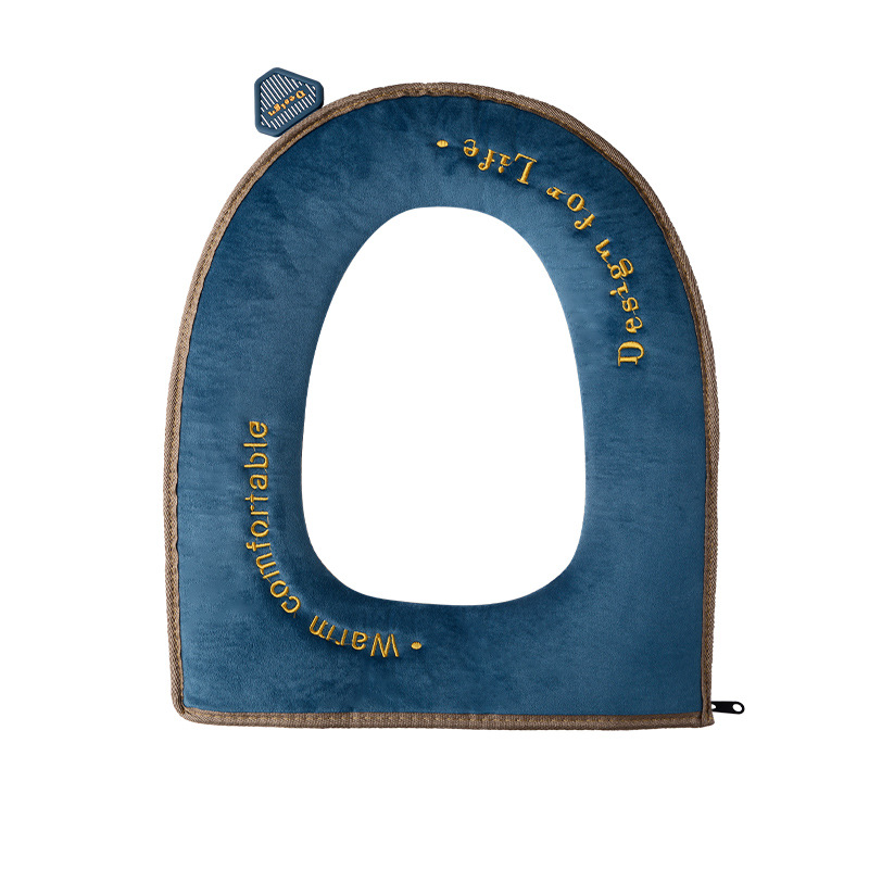 Velvet Embroidery Toilet Seat Cushion Household Thickened Toilet Seat Cover Zipper Toilet Seat Winter Handle Waterproof Toilet Seat Cover Toilet Seat Cover