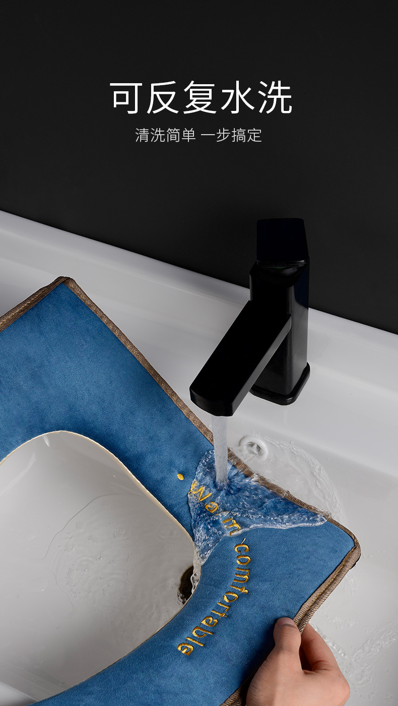 Velvet Embroidery Toilet Seat Cushion Household Thickened Toilet Seat Cover Zipper Toilet Seat Winter Handle Waterproof Toilet Seat Cover Toilet Seat Cover