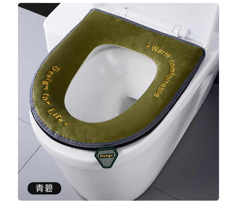 Velvet Embroidery Toilet Seat Cushion Household Thickened Toilet Seat Cover Zipper Toilet Seat Winter Handle Waterproof Toilet Seat Cover Toilet Seat Cover