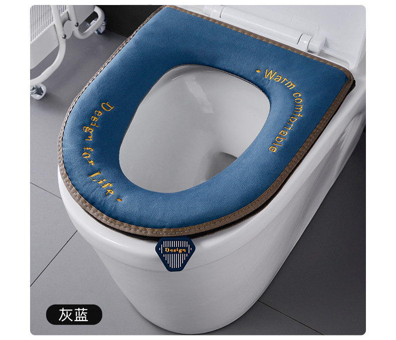 Velvet Embroidery Toilet Seat Cushion Household Thickened Toilet Seat Cover Zipper Toilet Seat Winter Handle Waterproof Toilet Seat Cover Toilet Seat Cover
