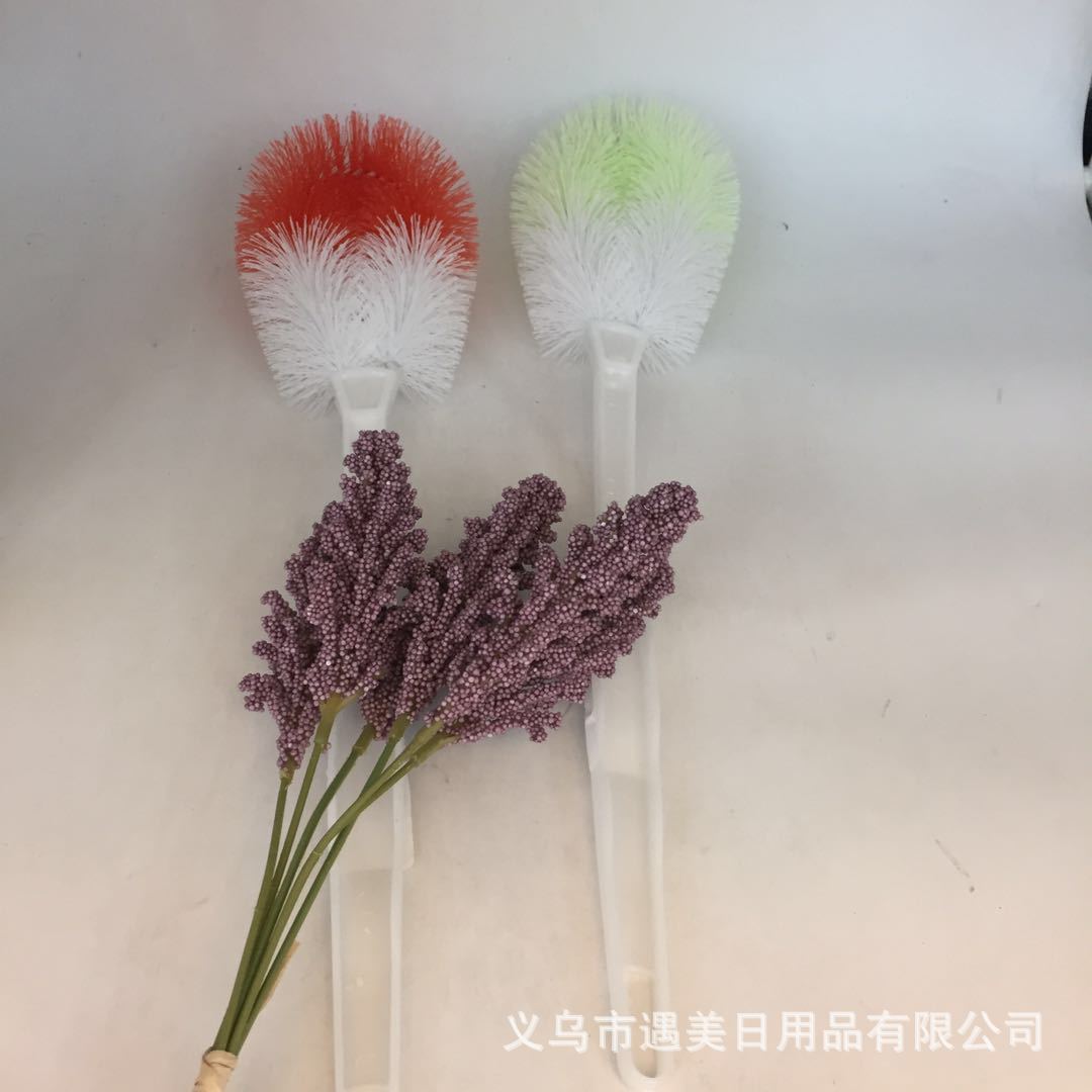 New Long Handle round Head Cleaning Brush Toilet Brush Elastic Flower Brush Button Wire Wire Brush Toilet Cleaning Brush Single Flower Brush round Head