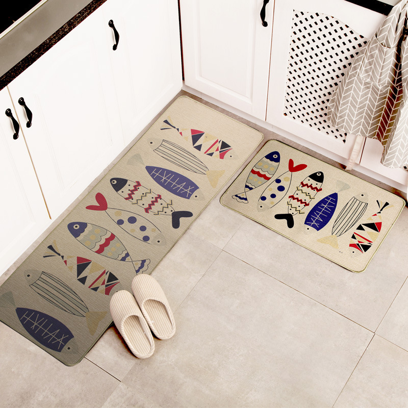 Cross-Border Factory Wholesale Natural Rubber Linen Floor Mat Carpet Non-Slip Mat Bathroom Living Room Doormat Kitchen Pad Customized