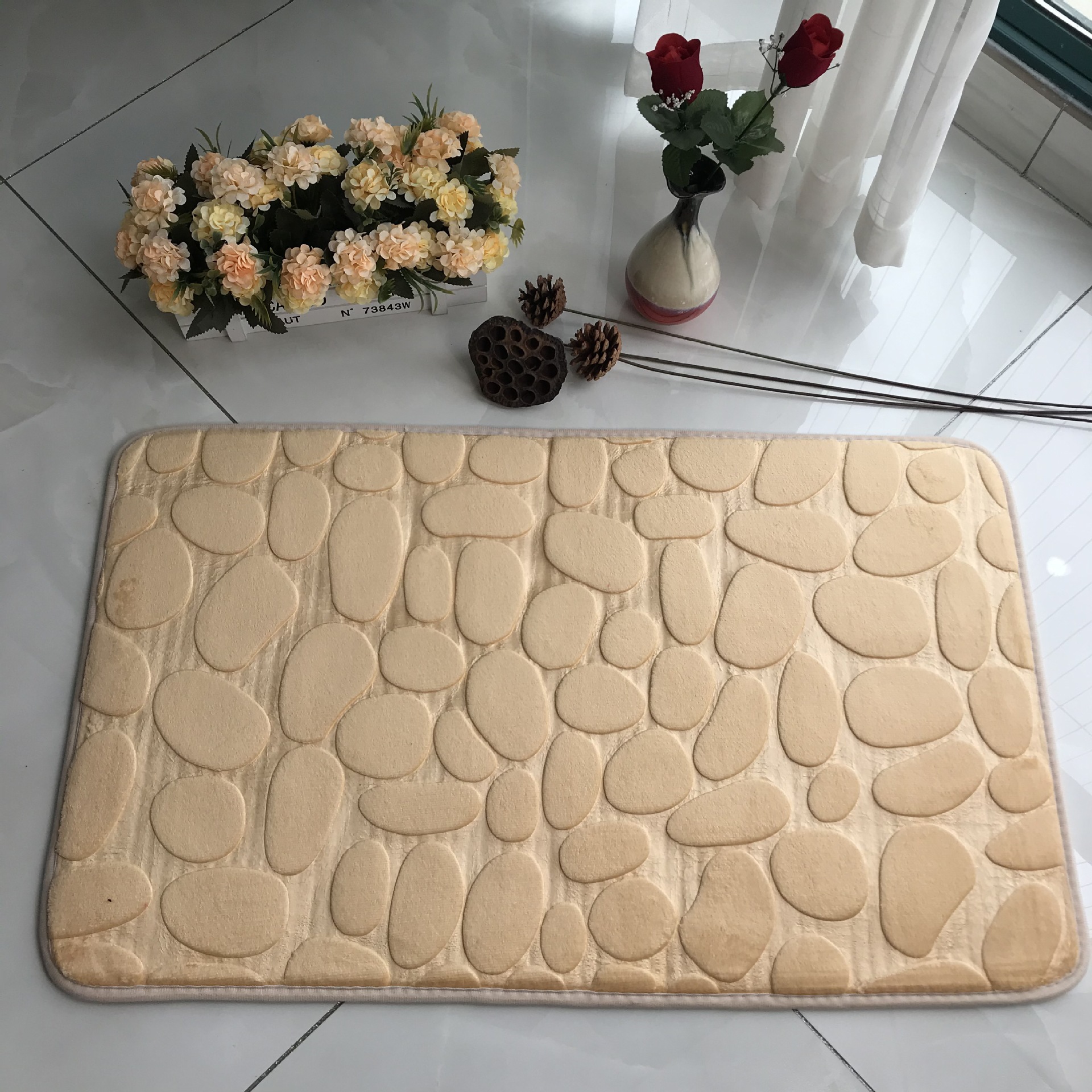 Cobblestone Embossed Carpet Floor Mat Bedroom Foot Mat Doormat Kitchen Bathroom Mat Sponge Water-Absorbing Non-Slip Mat