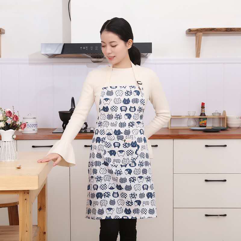 The life blue can wipe The hand to adjust apron print apron hang neck men and women adult bakery kitchen Korean version fashion