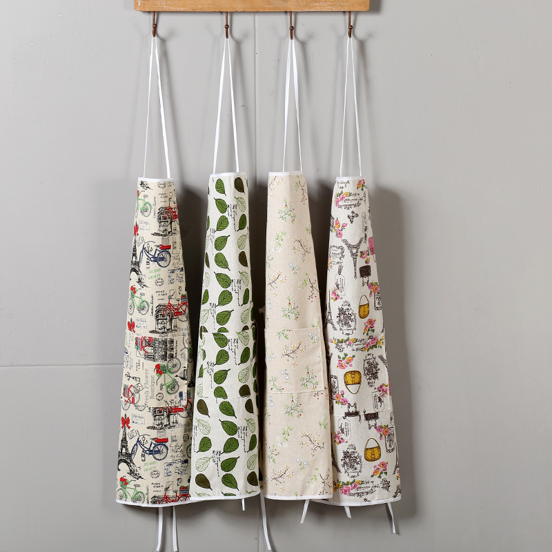 Fanqu New Cotton and Linen Edge Apron Waterproof Antifouling Sleeveless Apron Kitchen Sleeveless Coverall Wholesale