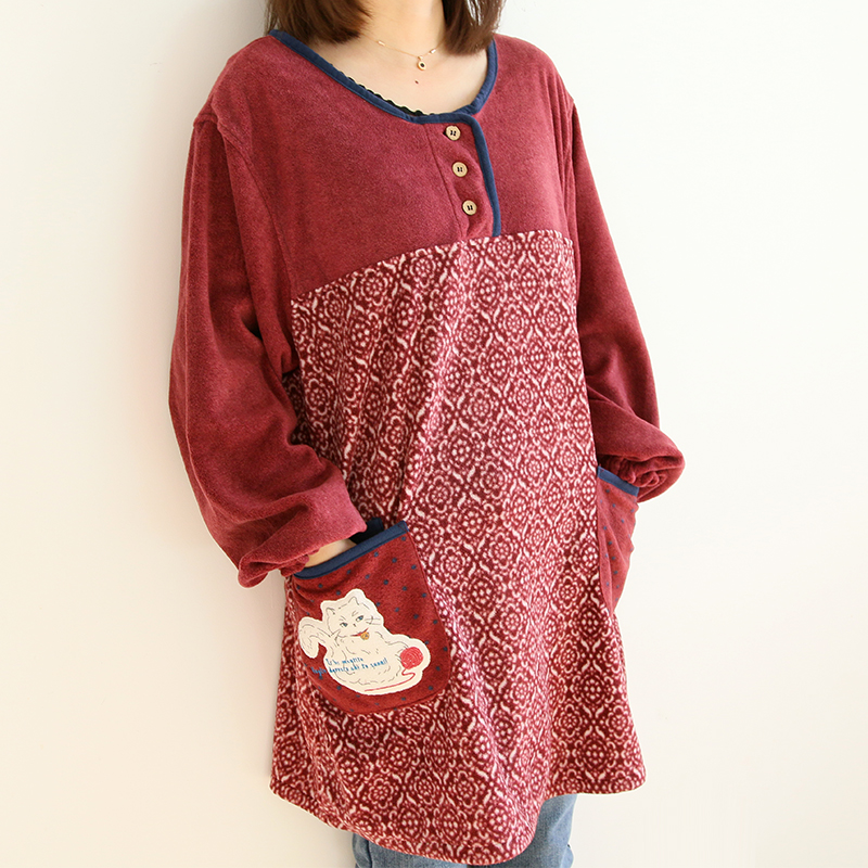 Daily Order Autumn and Winter Thick Warm Overclothes Bib Kitchen Baking Floral Cafe Painting Long Sleeve Apron