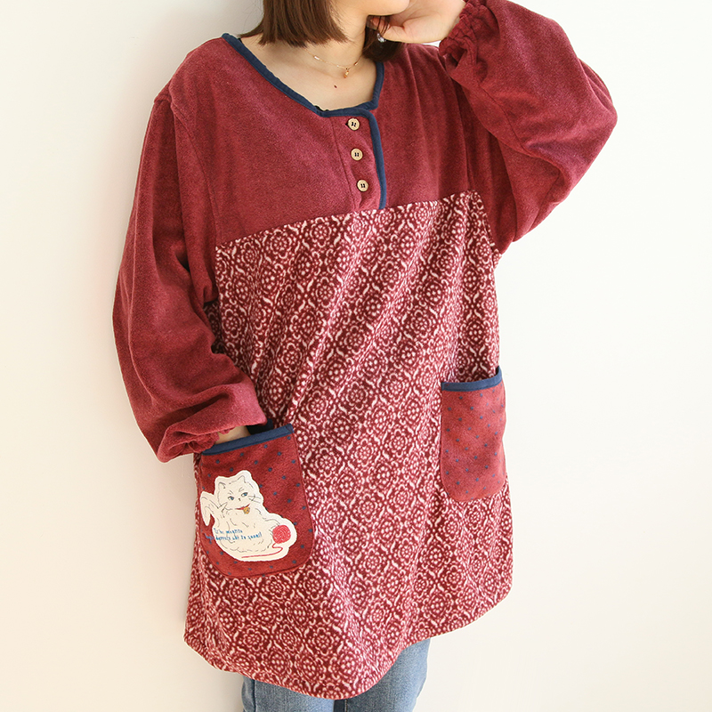 Daily Order Autumn and Winter Thick Warm Overclothes Bib Kitchen Baking Floral Cafe Painting Long Sleeve Apron