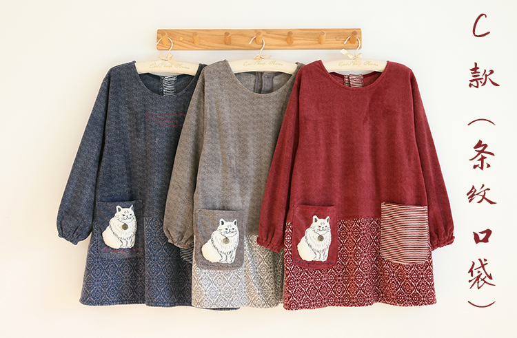 Daily Order Autumn and Winter Thick Warm Overclothes Bib Kitchen Baking Floral Cafe Painting Long Sleeve Apron