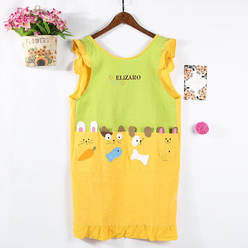 Korean version of cotton fashion cartoon stick cloth three-dimensional embroidery baking home wear back vest apron