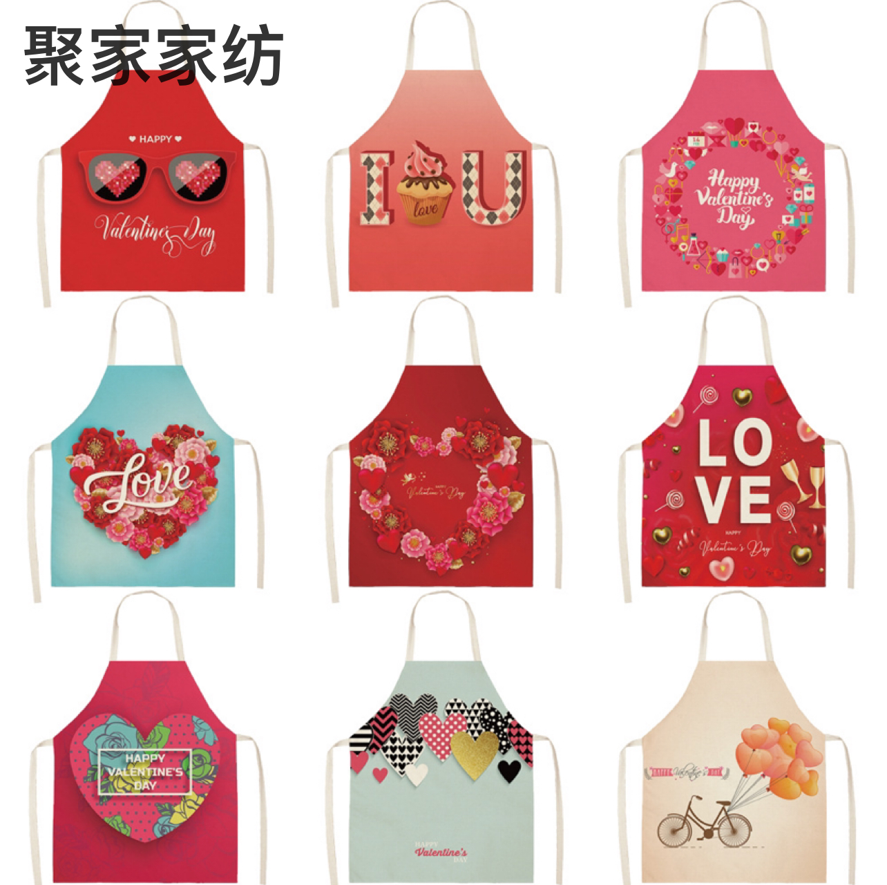 Apron Christmas Valentine&#039;s Day Linen Printing Home Kitchen Waterproof Graphic Customization Cross-Border Apron