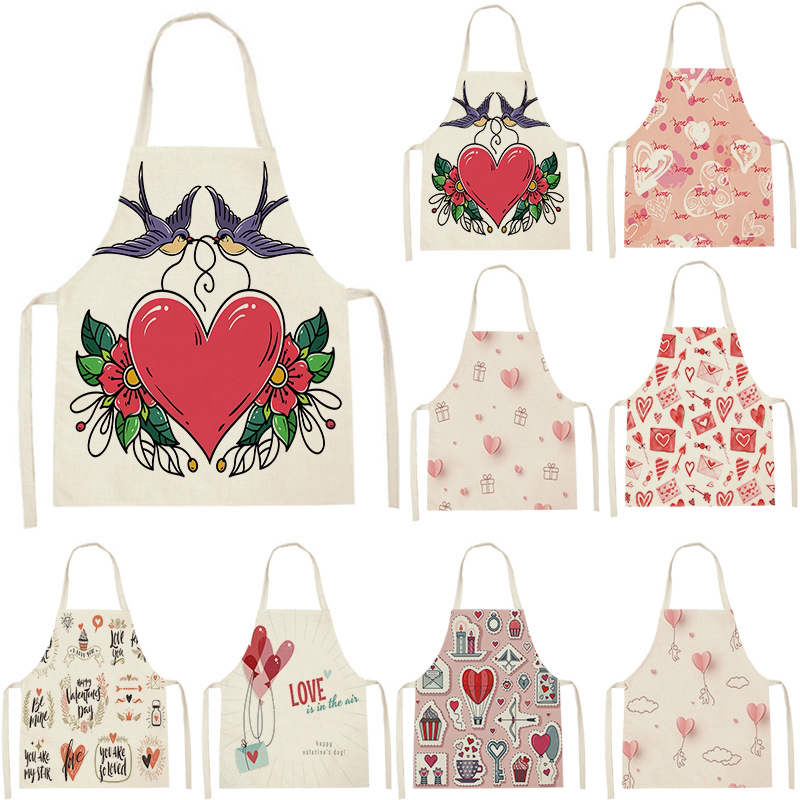 Apron Christmas Valentine's Day Linen Printing Home Kitchen Waterproof Graphic Customization Cross-Border Apron