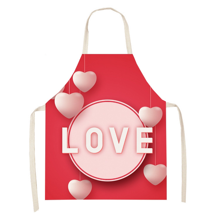 Apron Christmas Valentine's Day Linen Printing Home Kitchen Waterproof Graphic Customization Cross-Border Apron