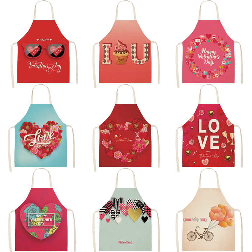Apron Christmas Valentine's Day Linen Printing Home Kitchen Waterproof Graphic Customization Cross-Border Apron