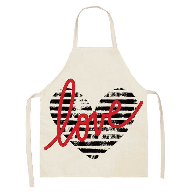 Cross-Border Apron Valentine's Day English Love Apron Linen Adult Thickened Kitchen Custom Waterproof Oil-Proof Apron