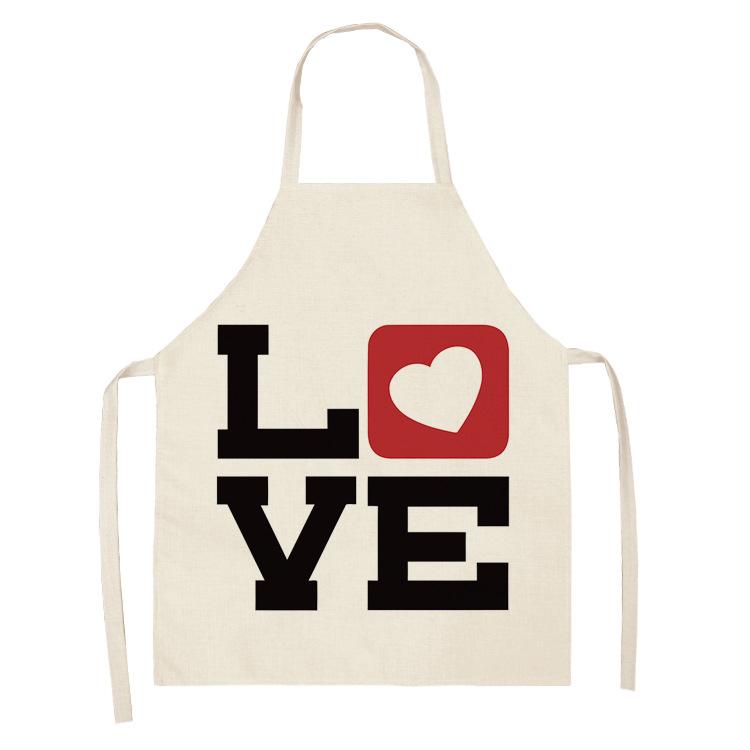 Cross-Border Apron Valentine's Day English Love Apron Linen Adult Thickened Kitchen Custom Waterproof Oil-Proof Apron