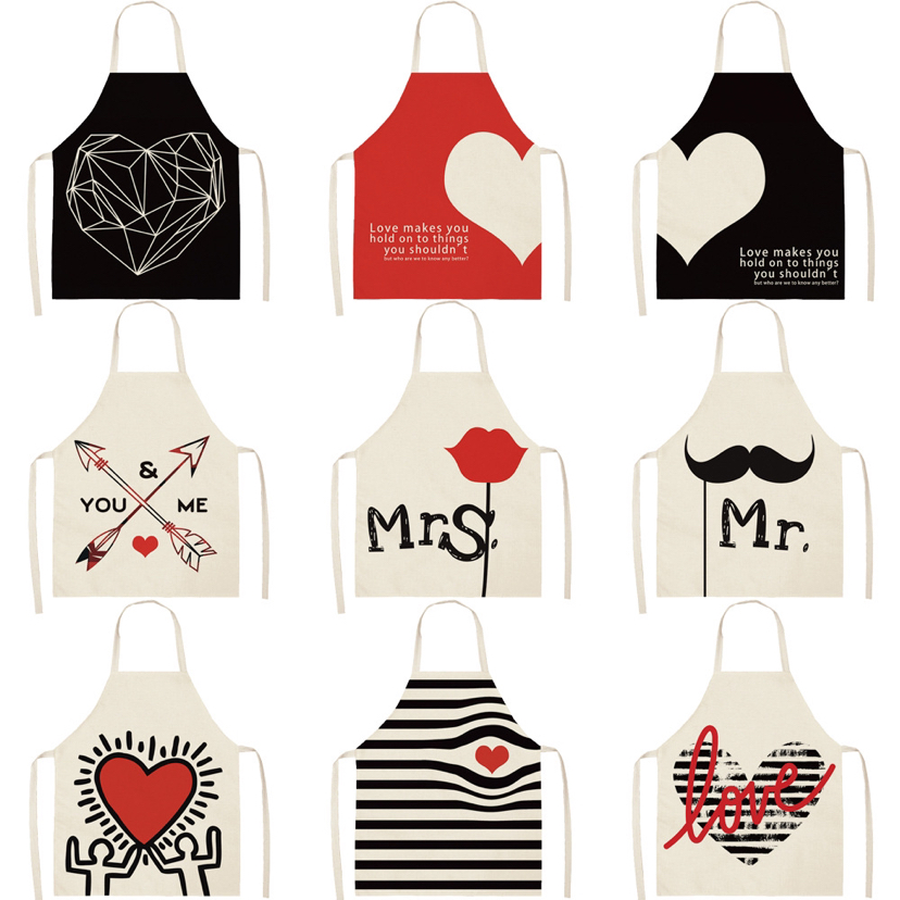 Cross-Border Apron Valentine's Day English Love Apron Linen Adult Thickened Kitchen Custom Waterproof Oil-Proof Apron