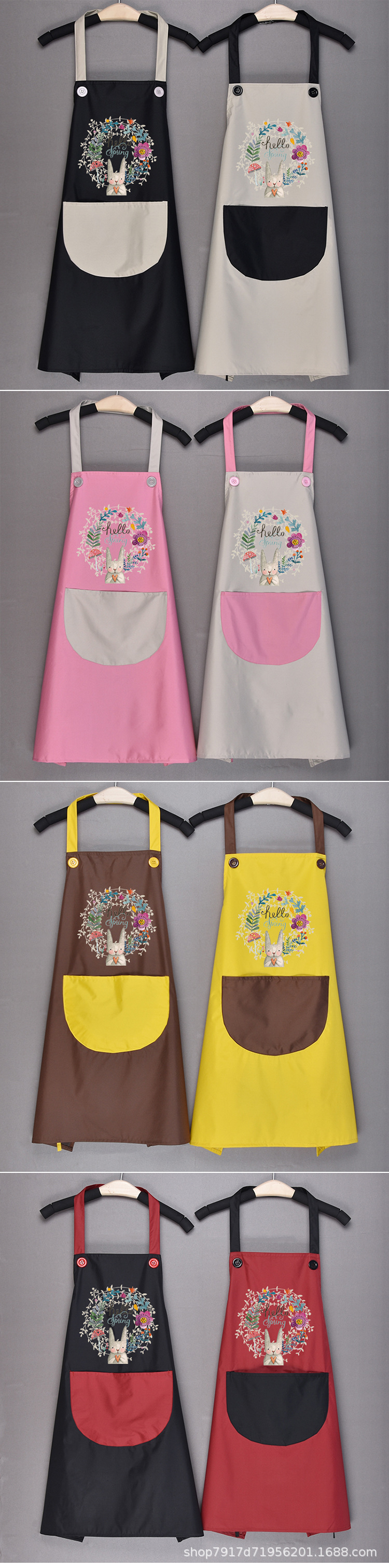 Summer Cute Cooking Women's Apron Household Kitchen Waterproof and Oil-Proof Japanese Adult Work Waist Protection Cloth Custom