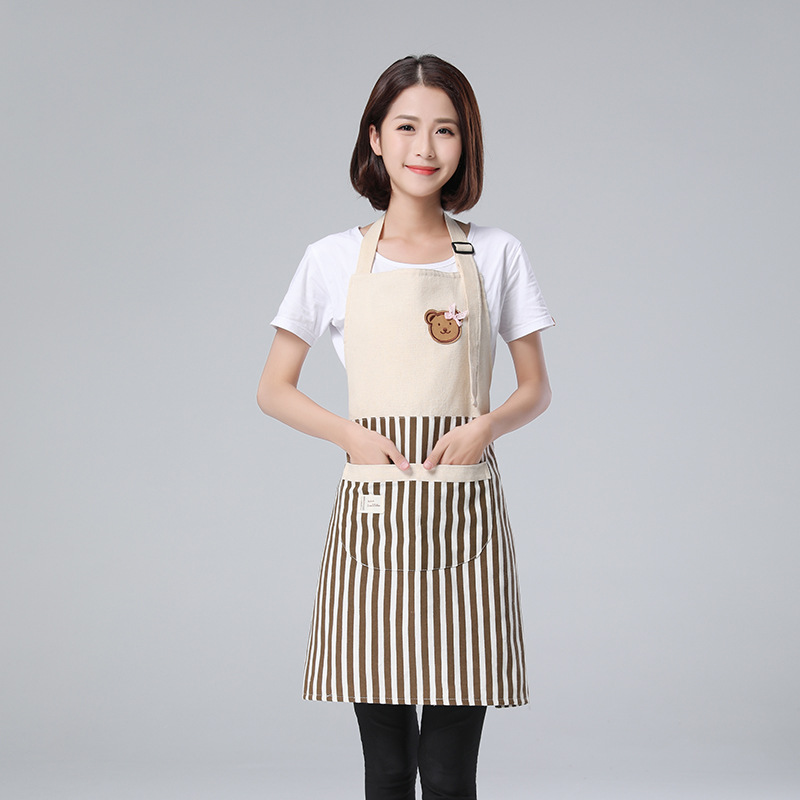 Washable Cotton Linen Apron Oil-Proof Stain-Proof Adult Women&#039;s Stitching Bear Waist Korean Style Work Clothes Coverall