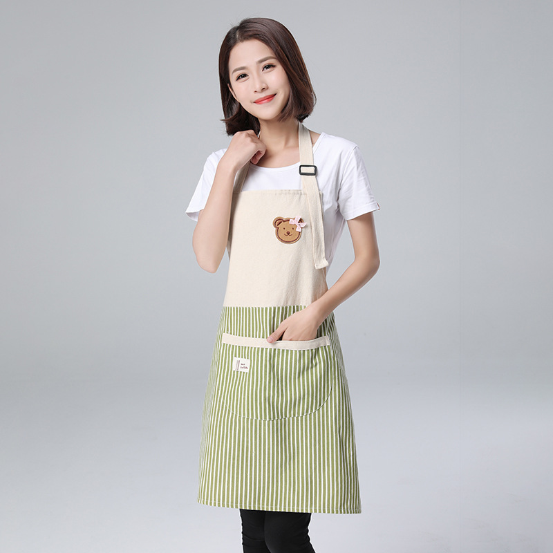 Washable Cotton Linen Apron Oil-Proof Stain-Proof Adult Women&#039;s Stitching Bear Waist Korean Style Work Clothes Coverall
