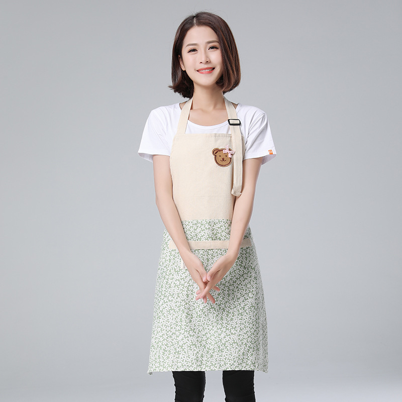 Washable Cotton Linen Apron Oil-Proof Stain-Proof Adult Women&#039;s Stitching Bear Waist Korean Style Work Clothes Coverall