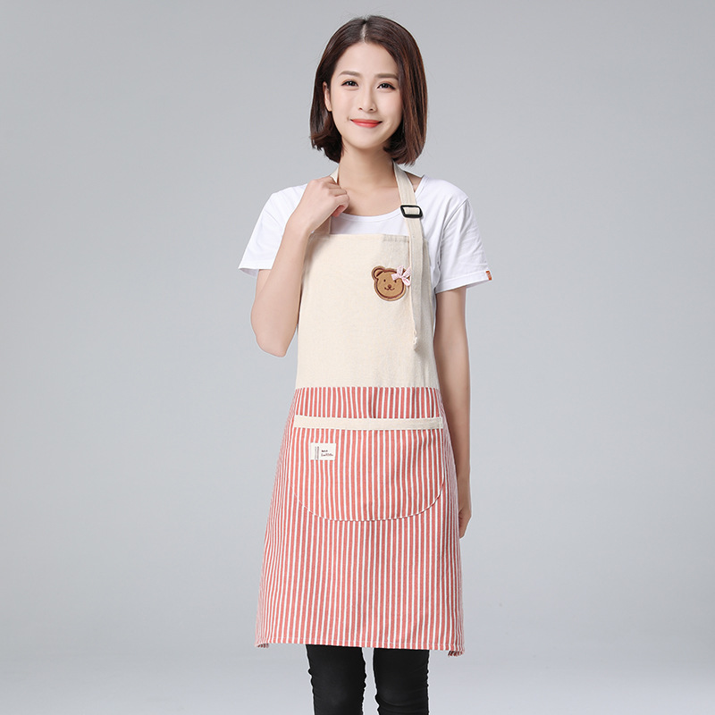 Washable Cotton Linen Apron Oil-Proof Stain-Proof Adult Women&#039;s Stitching Bear Waist Korean Style Work Clothes Coverall