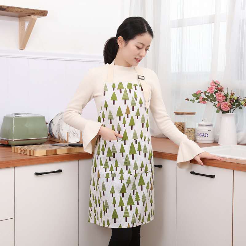 Life blue linen apron to wipe hands adjustable adult men and women at home cooking Korean version of fashion simple big pockets