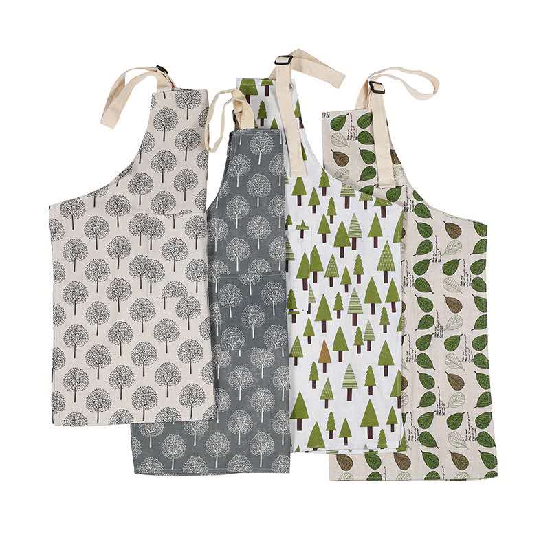 Life blue linen apron to wipe hands adjustable adult men and women at home cooking Korean version of fashion simple big pockets