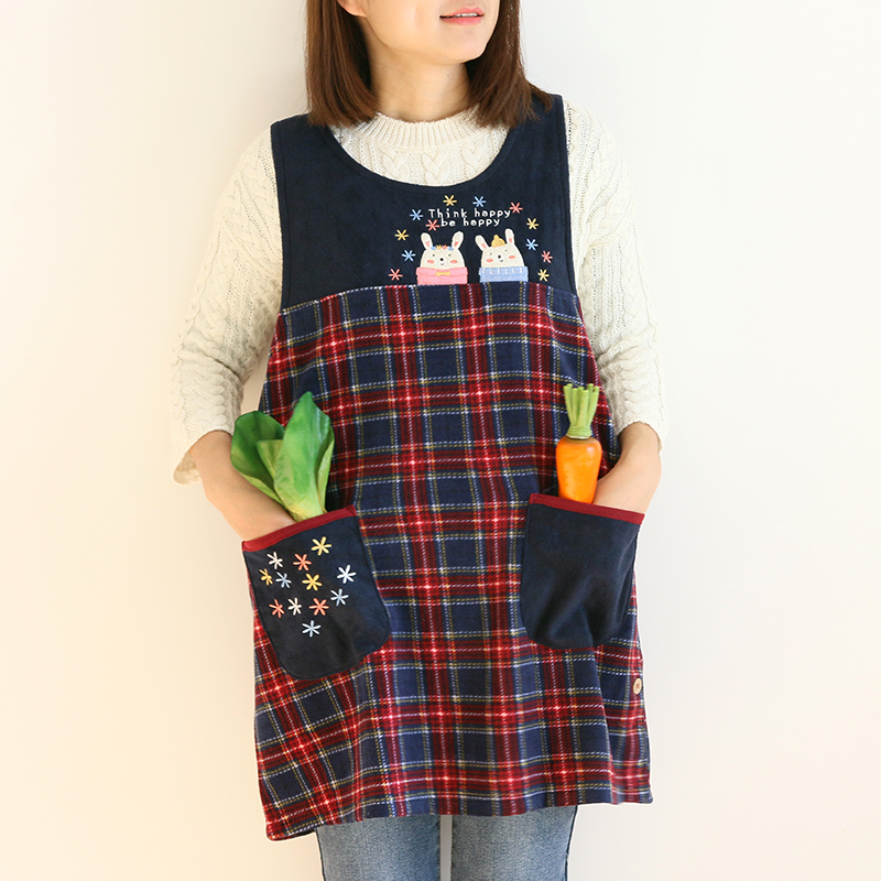 Daily Order Autumn and Winter Thick Warm Overclothes Bib with Sleeves Kitchen Baking Floral Coffee Shop Painting Long Sleeve Apron
