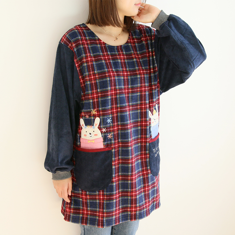 Daily Order Autumn and Winter Thick Warm Overclothes Bib with Sleeves Kitchen Baking Floral Coffee Shop Painting Long Sleeve Apron