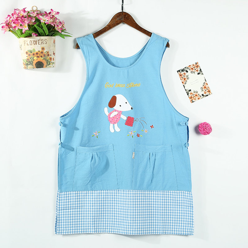 Korean fashion AB edition stick cloth embroidered cartoon baking stitching double-sided waistcoat household apron Korean fashion AB edition stick cloth embroidered cartoon baking stitching double-sided waistcoat household apron
