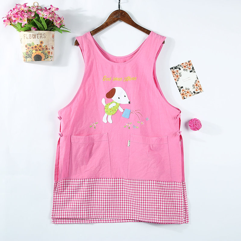 Korean fashion AB edition stick cloth embroidered cartoon baking stitching double-sided waistcoat household apron Korean fashion AB edition stick cloth embroidered cartoon baking stitching double-sided waistcoat household apron