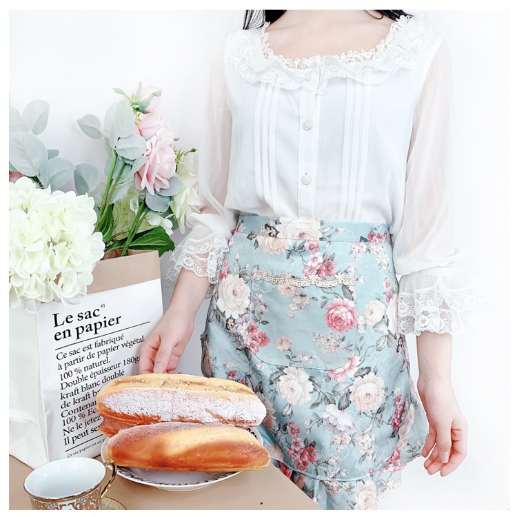 Factory Direct Sales Fashion Korean Style Double-Layer Waterproof Ruffled Half-Length Kitchen Tidy Household Cooking Women&#039;s Apron