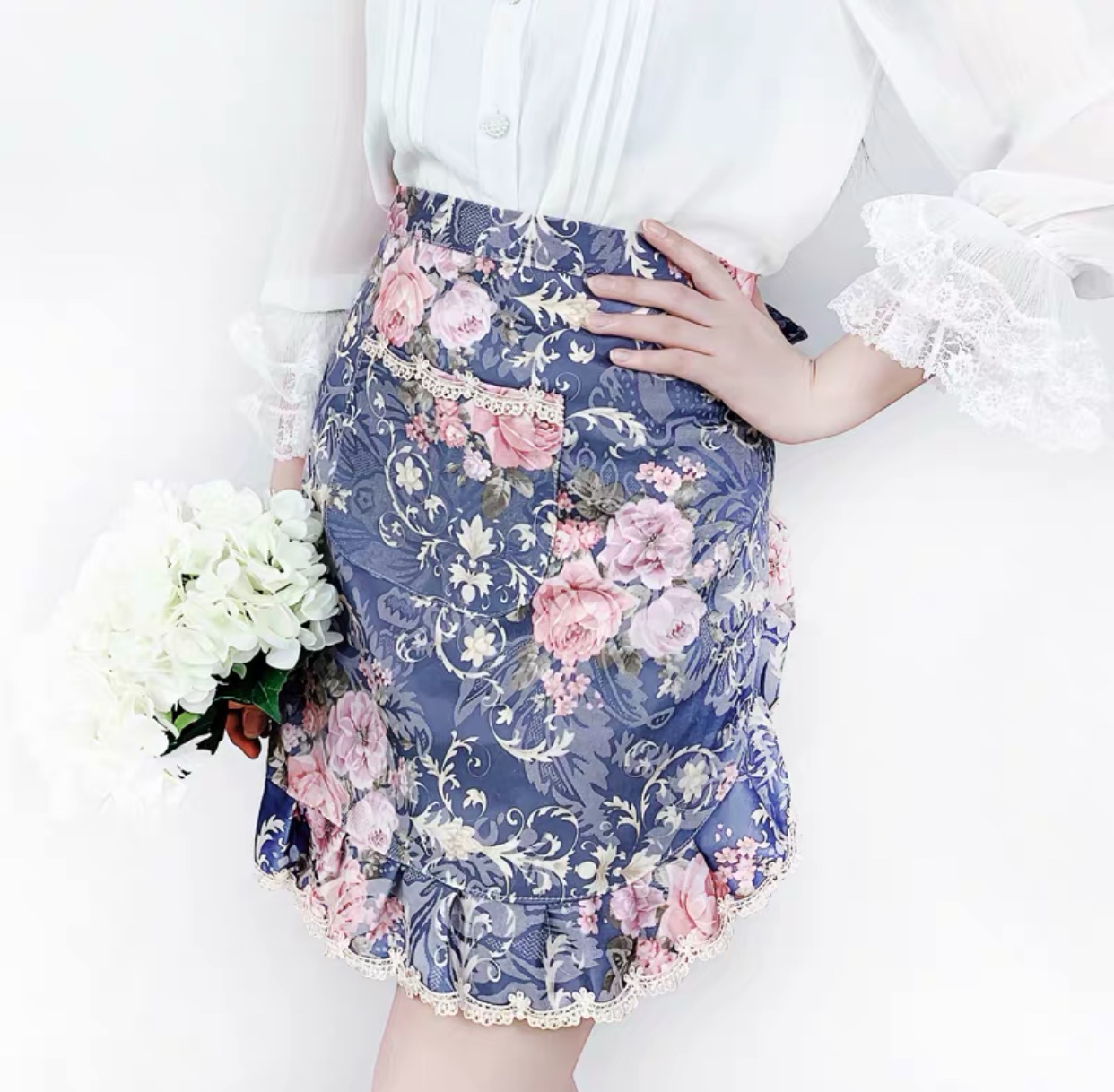 Factory Direct Sales Fashion Korean Style Double-Layer Waterproof Ruffled Half-Length Kitchen Tidy Household Cooking Women's Apron