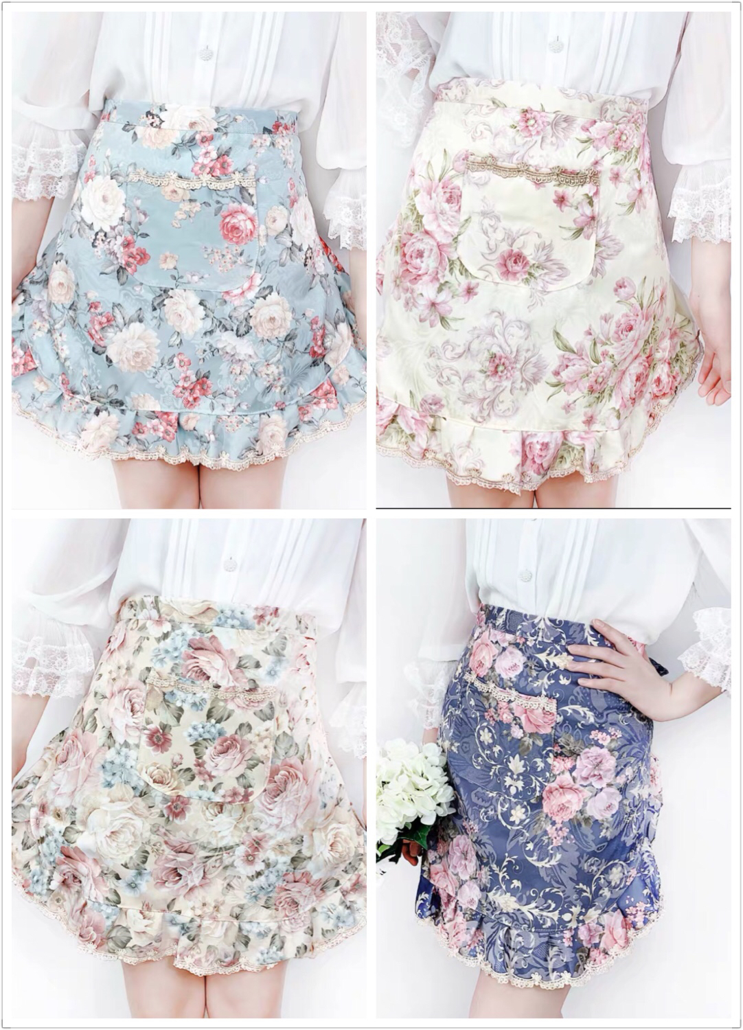Factory Direct Sales Fashion Korean Style Double-Layer Waterproof Ruffled Half-Length Kitchen Tidy Household Cooking Women's Apron