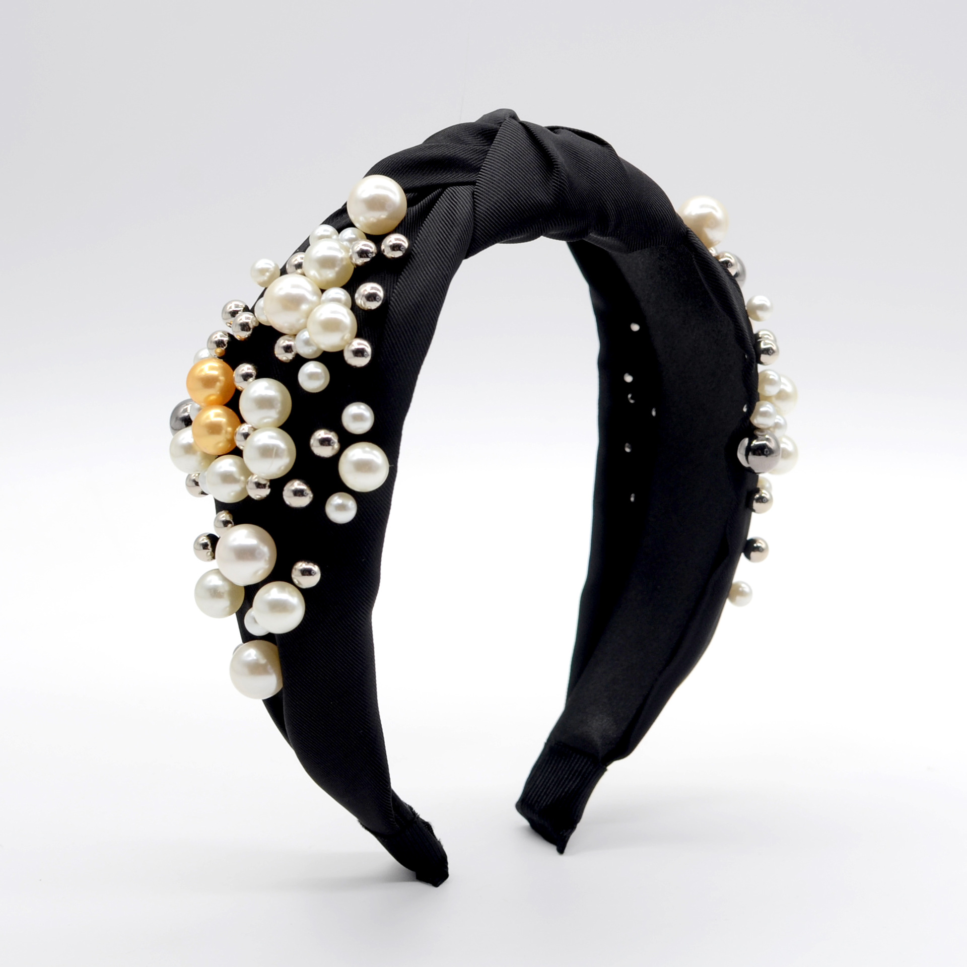 Cross-Border Hot Sale European and American Wide-Brimmed Korean Style Simple Cloth Trendy Beaded Knotted Mori Style Women's Face Washing Korean Style Pearl Headband Cross-Border Hot Sale European and American Wide-Brimmed Korean Style Simple Cloth Trendy Beaded Knotted Mori Style Women's Face Washing Korean Style Pearl Headband