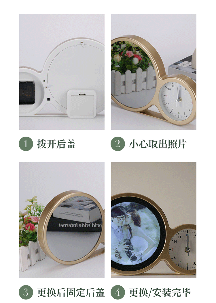 Photo Frame Clock Magic Mirror Photo Frame round Led Gift Wedding Studio Magic Mirror Multifunctional Photo Frame with Clock