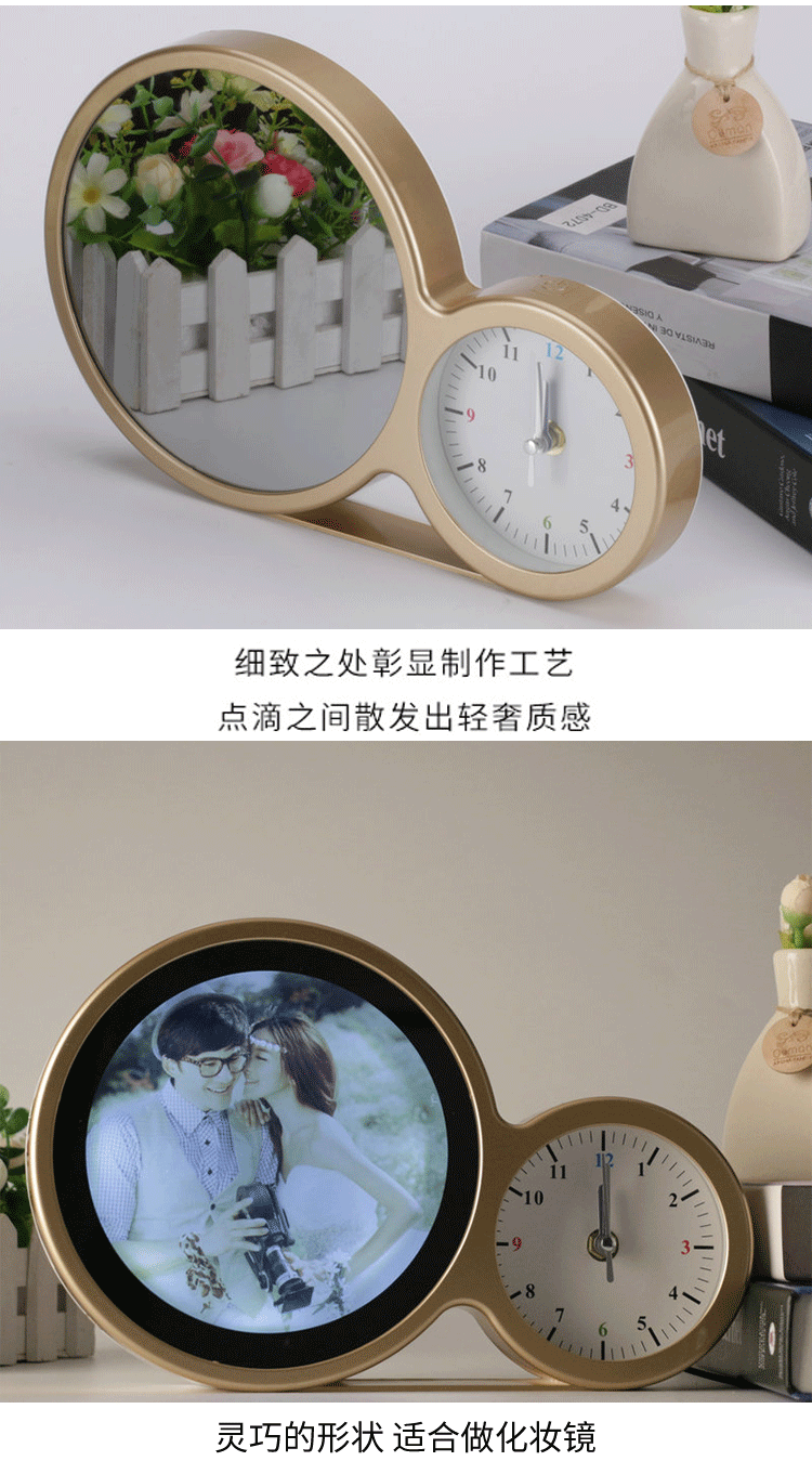 Photo Frame Clock Magic Mirror Photo Frame round Led Gift Wedding Studio Magic Mirror Multifunctional Photo Frame with Clock