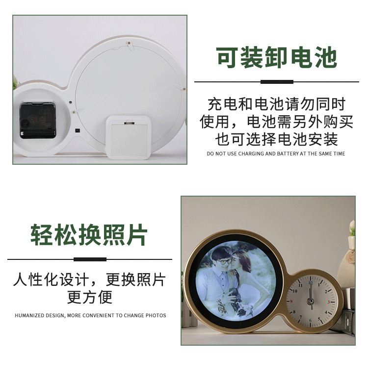 Photo Frame Clock Magic Mirror Photo Frame round Led Gift Wedding Studio Magic Mirror Multifunctional Photo Frame with Clock