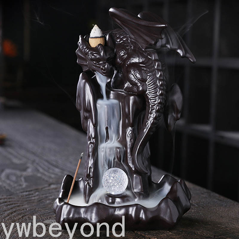 Ywbeyond Home Decor Dragon ball with led Ceramic Censer Waterfall Back flow Incense Burner Cone Incense Holder