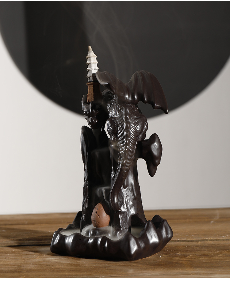 Ywbeyond Home Decor Dragon ball with led Ceramic Censer Waterfall Back flow Incense Burner Cone Incense Holder