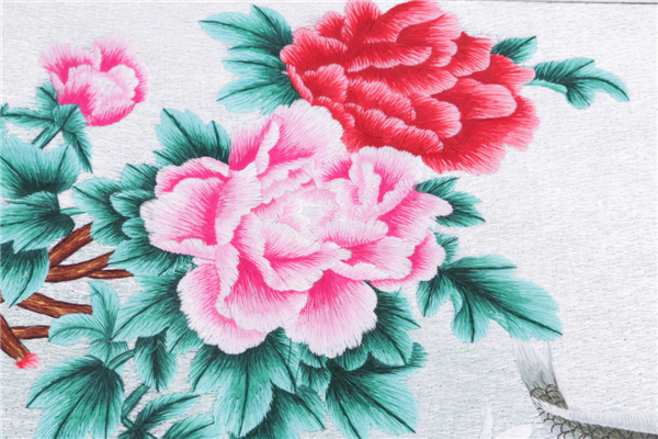Peony embroidery home decor with fish pictures