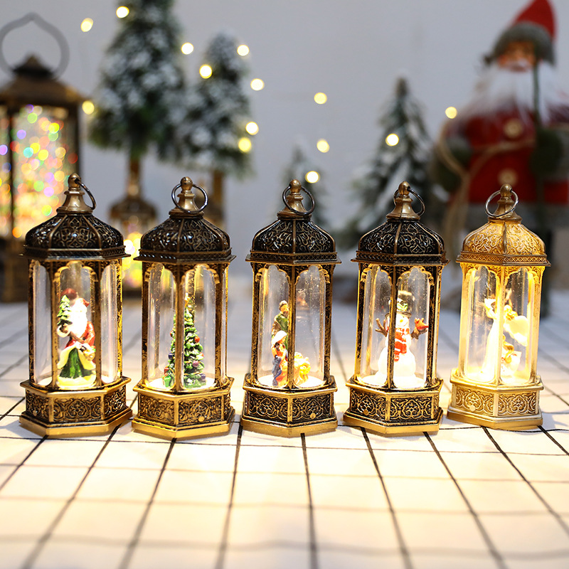 Christmas Interior Storm Lantern Vintage Home Decor Antique Small Hexagonal Glass Cover Storm Lantern Creative Candlestick Decoration