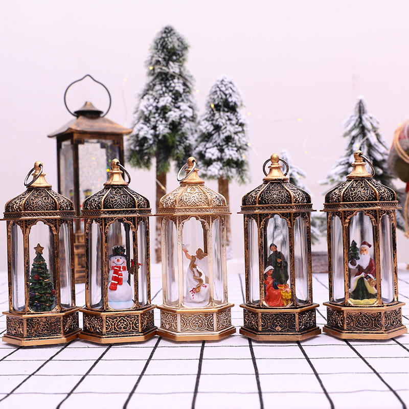 Christmas Interior Storm Lantern Vintage Home Decor Antique Small Hexagonal Glass Cover Storm Lantern Creative Candlestick Decoration