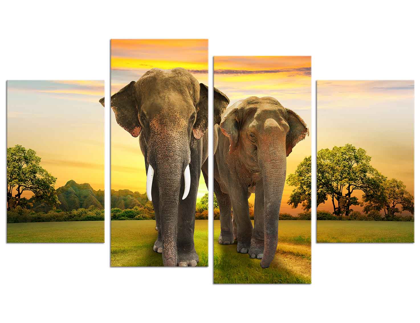 Factory directly export 4 Panel Auspicious meanings Elephant Canvas Painting design for home decor wall art
